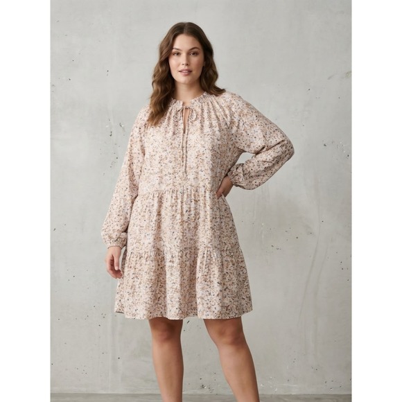 ellos Dresses & Skirts - Ellos Floral Tiered Boho Cottagecore Long Sleeve Mini Dress 1X 22/24